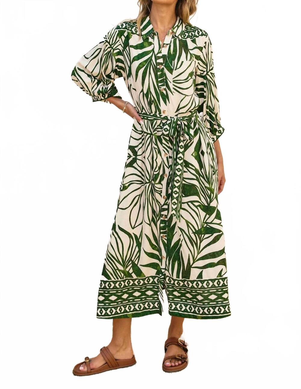 NEW DRESS FORUM take me away longline shirt dress in green/ ivory